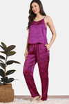 Zivame Primrose Woven Pyjama Set - Dark Purple — thumbnail 3